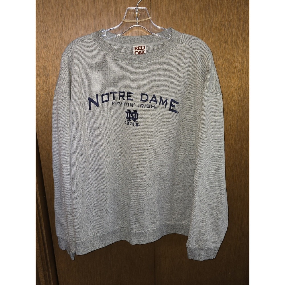 Vtg Notre Dame Sweatshirt  Adult Xlarge  Red Oak Sportswear Gray Spellout